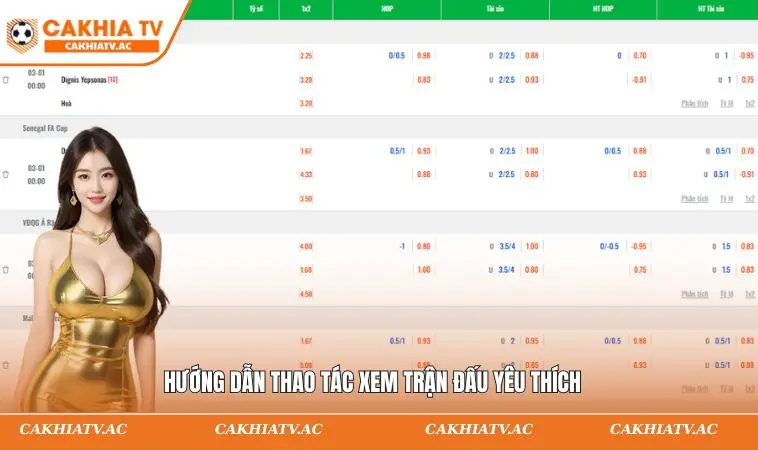 Hướng dẫn thao tác xem trận đấu yêu thích